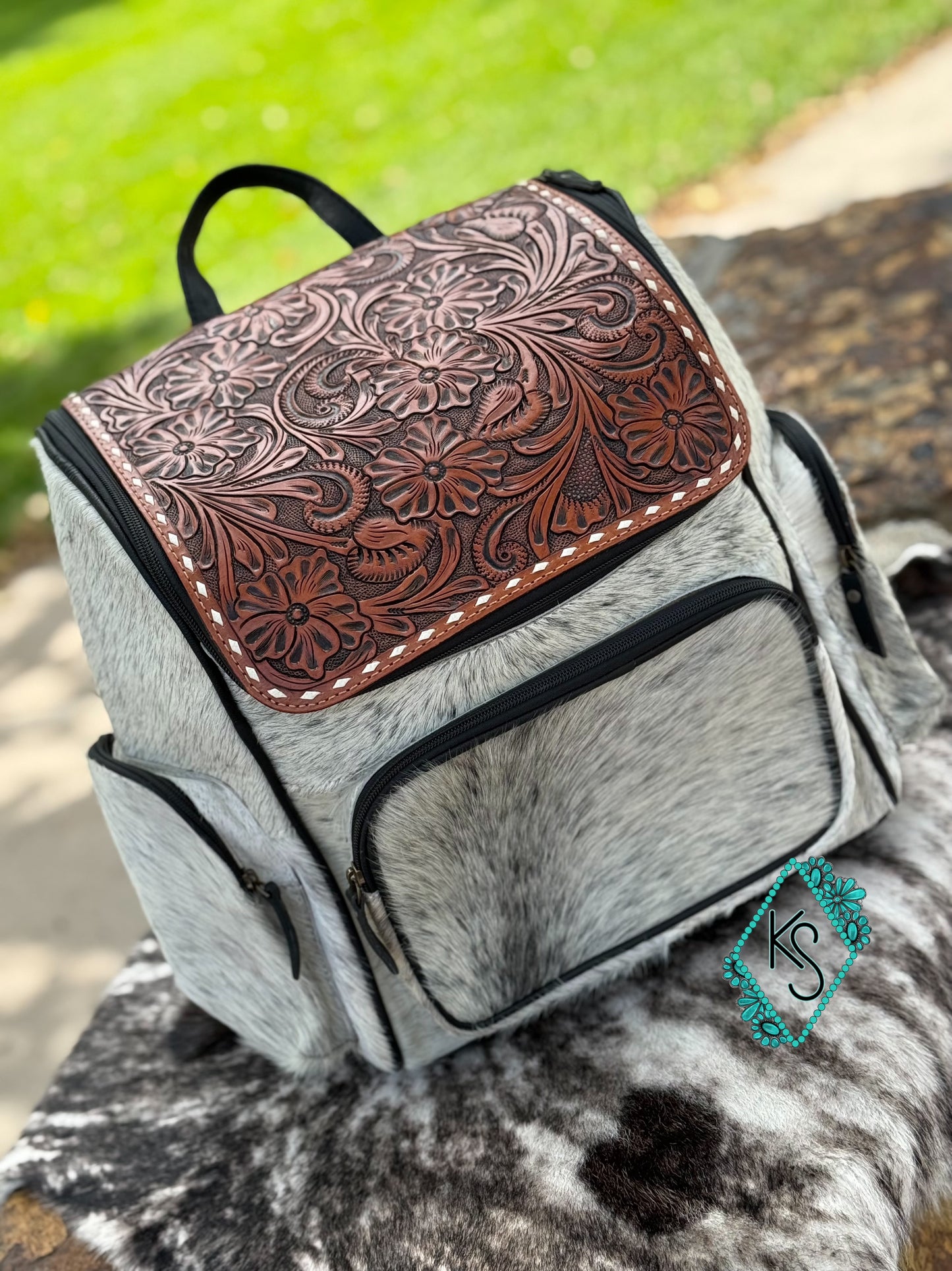 Cowhide backpack!! Grey hide
