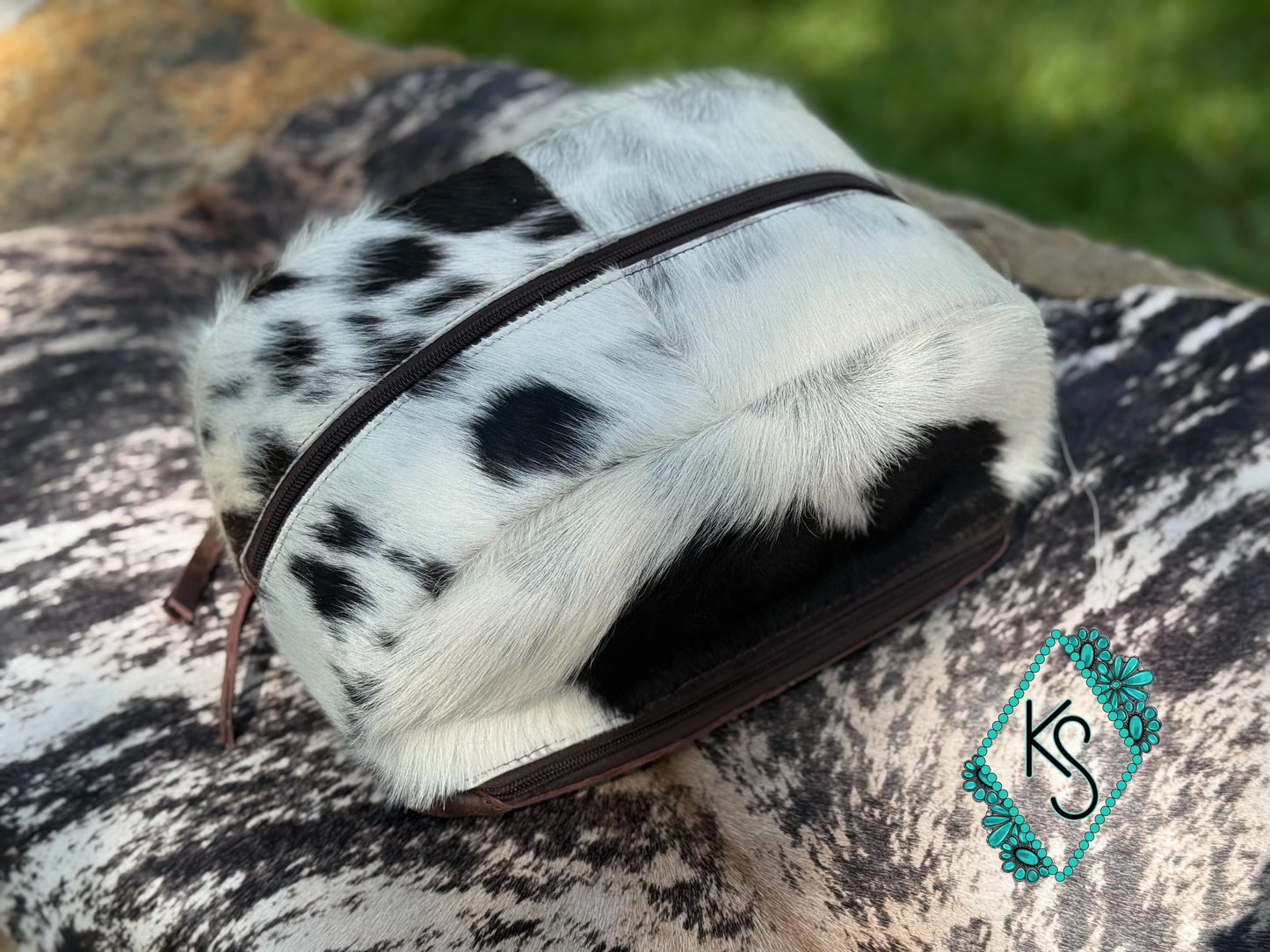 Large cowhide toiletry bag
