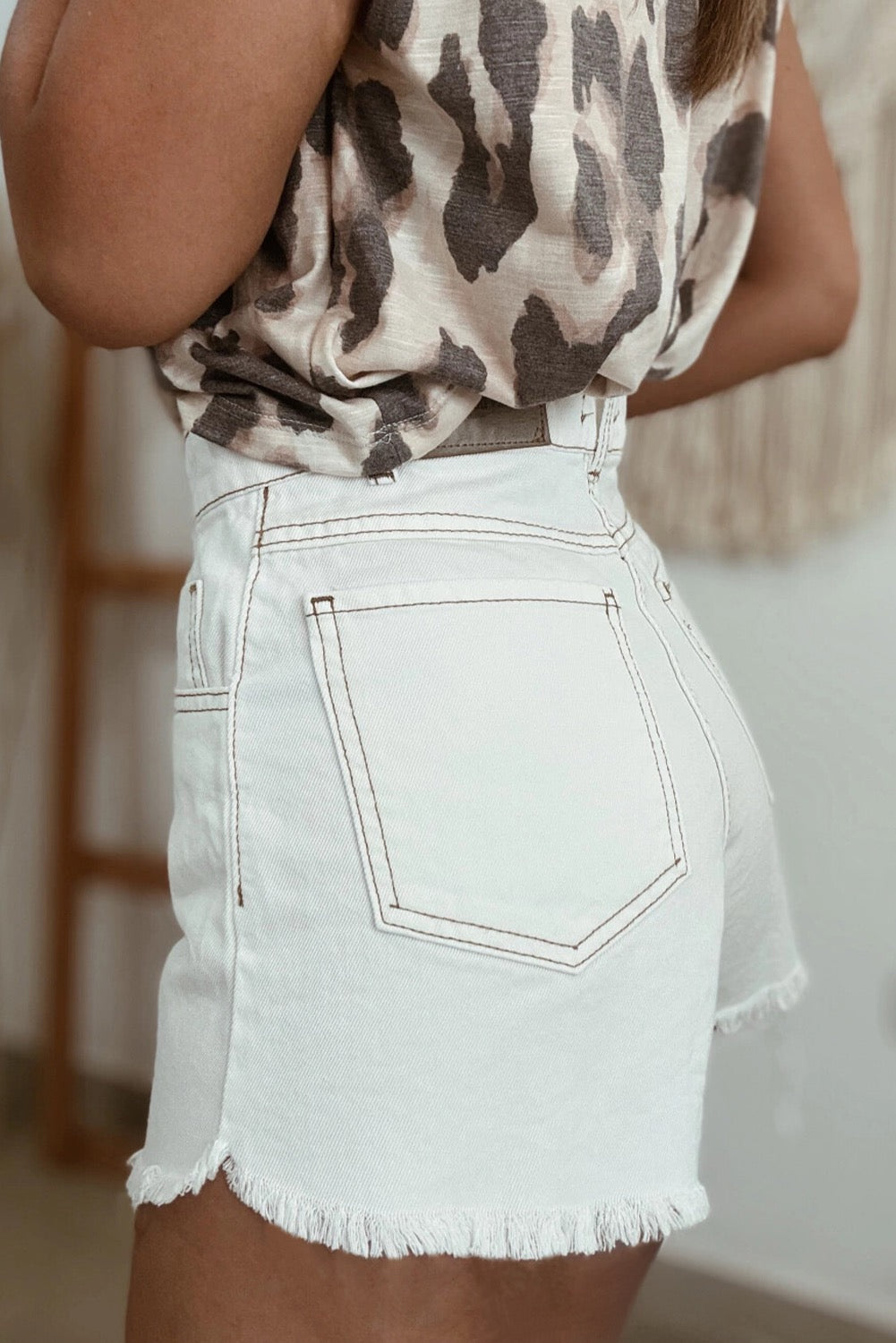 White jean shorts