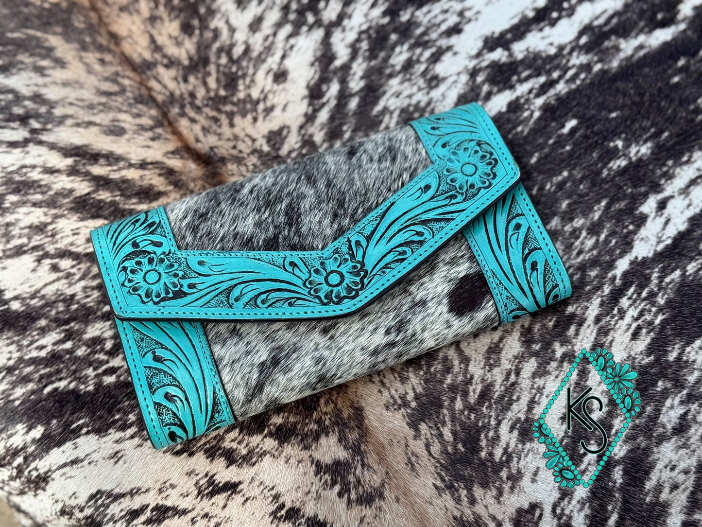 Teal cowhide wallet