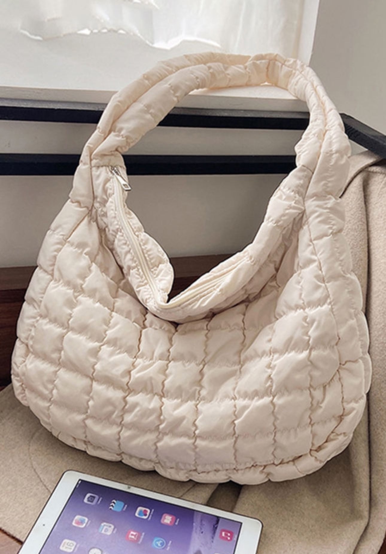 White Quilted Large Bag