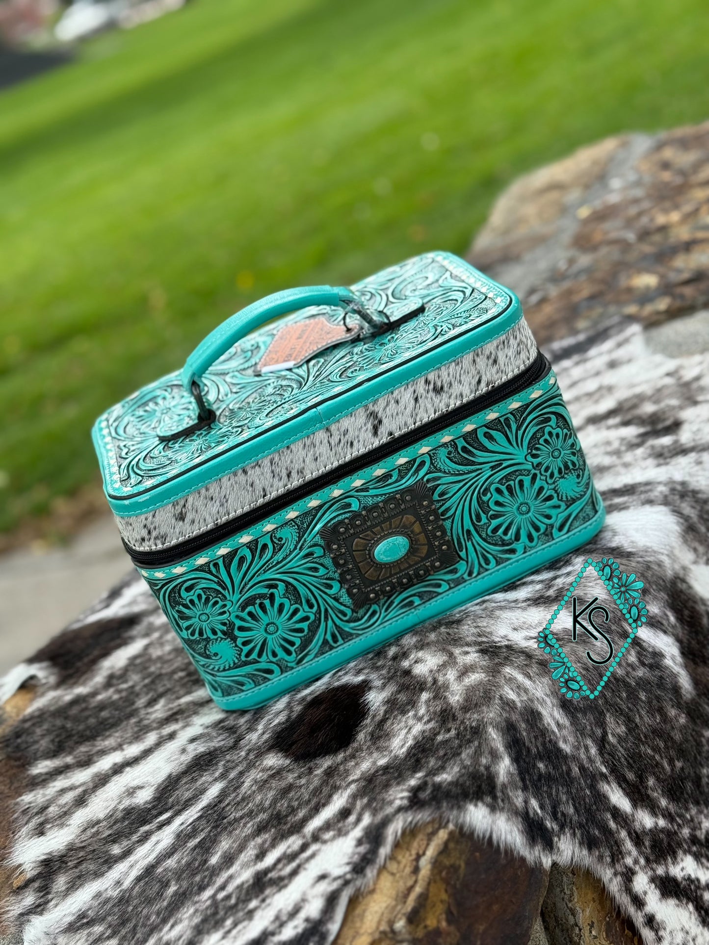 Teal floral jewelry box