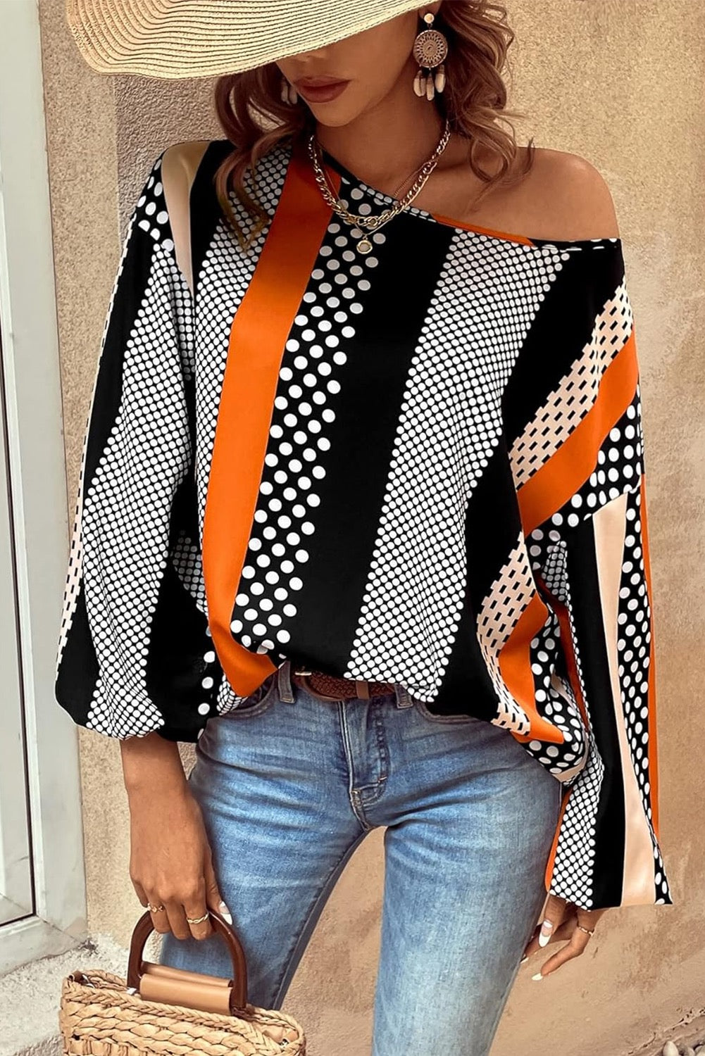 Orange boho blouse