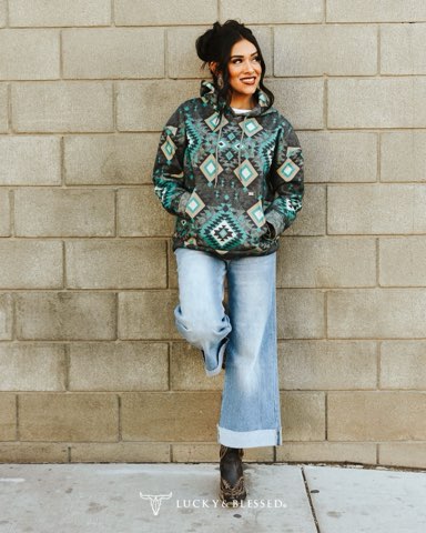 Teal Aztec hoodie