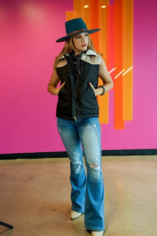 Black and Brown Puffer Vest