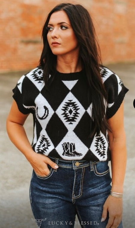 Black Western Checkered Top