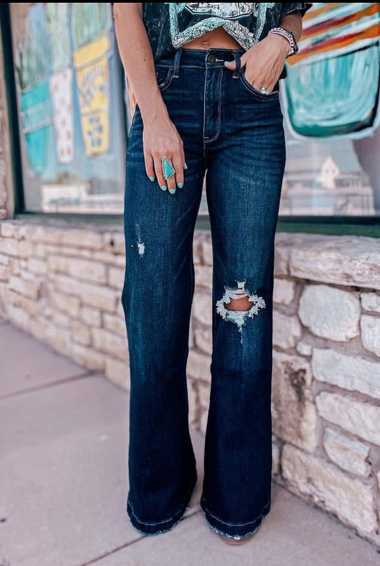 Real Teal High Rise Bell Bottom Jeans