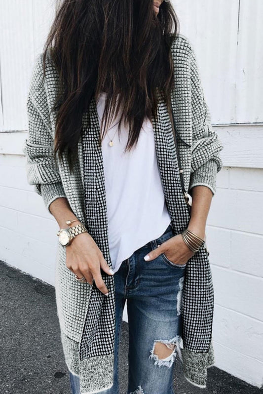 Grey Plaid Cardigan