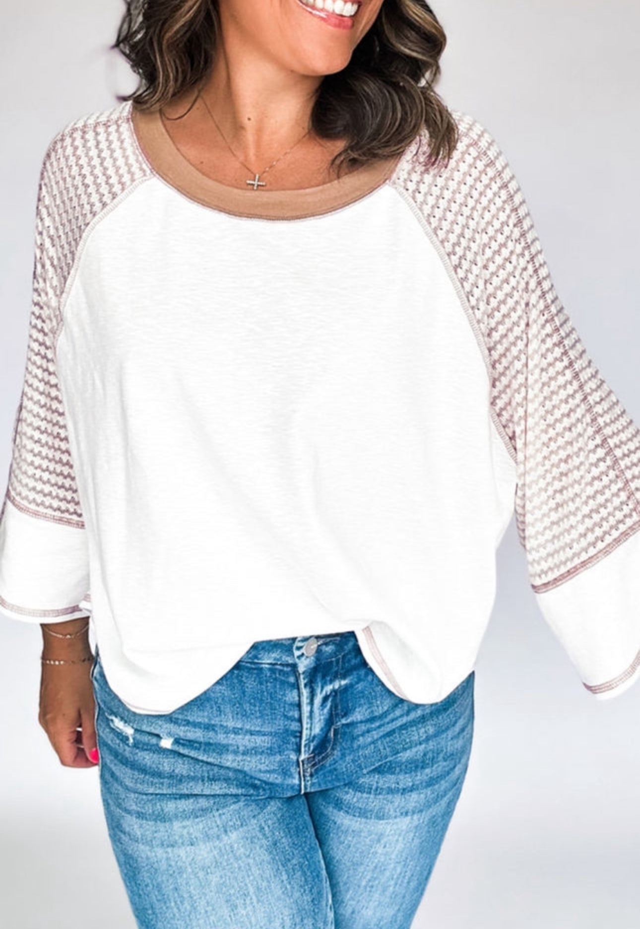 White Striped Raglan Sleeve Top