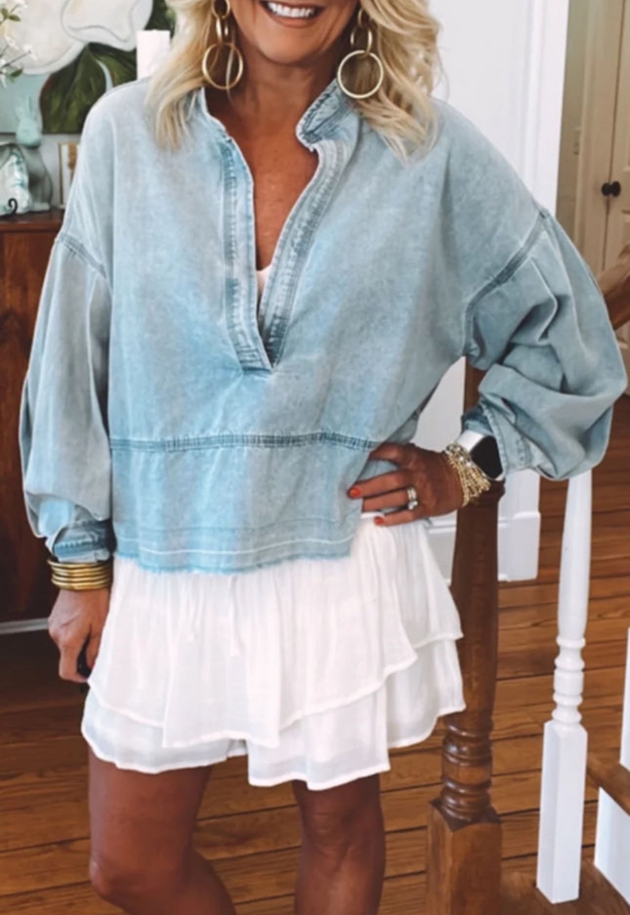 Beau Blue Puff Sleeve Blouse