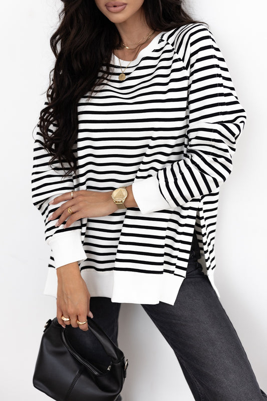 Black Striped Raglan Sleeve Shirt