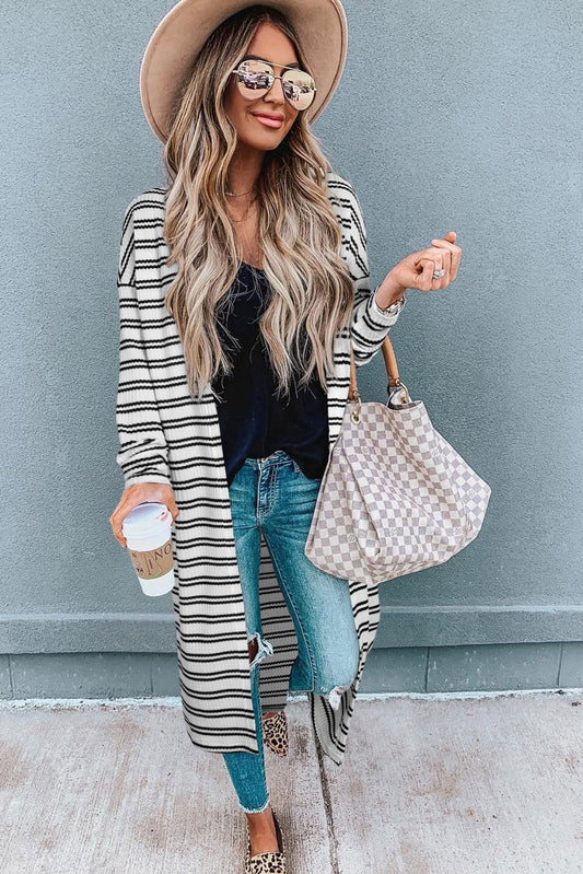 Black Stripe Open Front Duster