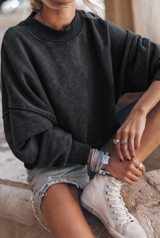 Black Washed Drop Shoulder Sweatshirt