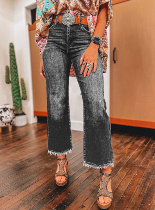 Carbon Washed High Wasted Flare Jeans