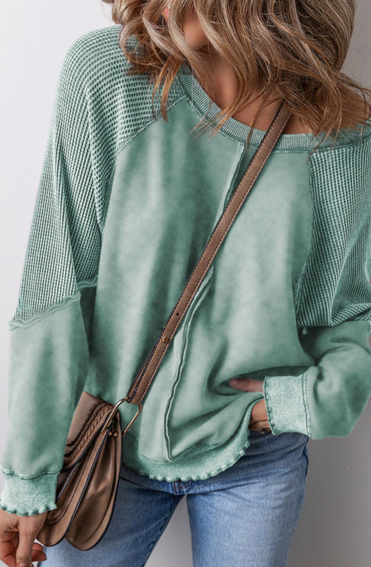 Teal Waffle Knit Patchwork Shirt