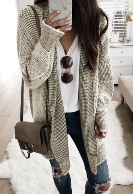 Apricot Plaid Cardigan